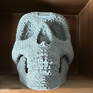 Gray Geometric Skull Sculpture